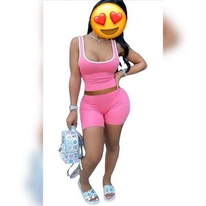 Women's Pink Sleeveless Shorts Set